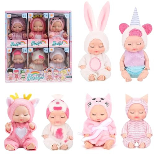 Lotvic Mini Reborn Dolls, 6 Pcs Sleeping Rebirth Dolls with Clothes, Miniature Reborn Doll Toys, Washable Lifelike Newborn Baby Doll, Realistic Small Baby Dolls for Girls Toddlers and Kids Gift
