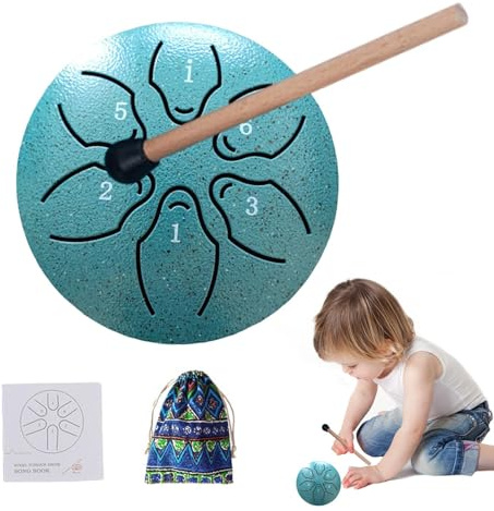 Tongue Drum | 6 Note 3 Zoll Kleine Ätherische Trommel für Meditation | Handpan Drum Percussion Instrument mit Schlägel Musikbuch für Unterhaltung, Konzert