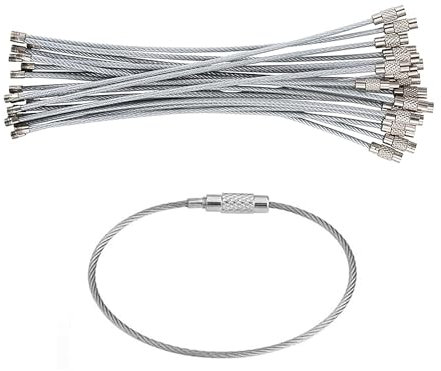 winmiya 20 Pcs Stainless Steel Key Chain Keyrings Cable Keyring Loop Keychain Key Rope Key Ring with Screw Locking for Outdoor Activity Hiking Luggage Tags Loops