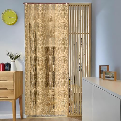 Eiauiuo Bambusvorhang Perlenvorhang Bambus Türvorhang Hängender Holz Fadenvorhang Raumteiler Deko Vorhänge für Partys Hochzeiten Hängender Perlenvorhang(Holzfarbe,100x190cm(110 Stränge))
