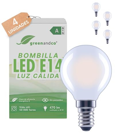 greenandco 4x Glühfaden LED Lampe | matt | E14 G45 | 2,2W 470lm | ersetzt 40W | 2700K warmweiß | 320° | 230V | flimmerfrei | Energieeffizienzklasse A | nicht dimmbar