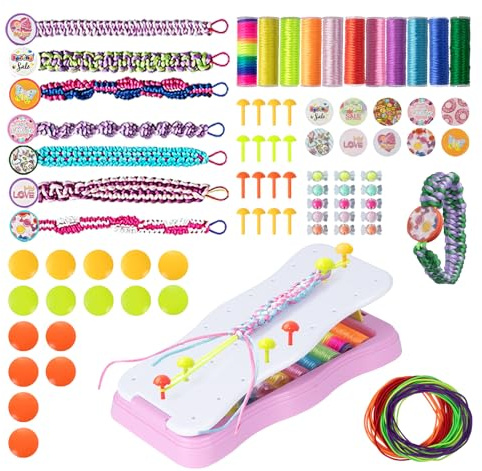 Homewit Freundschaftsbänder Bastelset mit Perlen, Kunst und Handwerk für Kinder im Alter von 8-12 Jahren, Freundschaftsarmband Selber Machen, Armbänder Selber Machen Kinder-Bastelsets Rosa