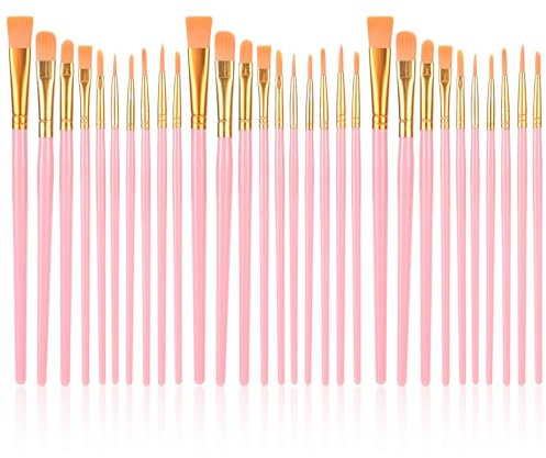 Set di 30 Pennelli per Pittura a Olio, Acrilica e Acquerello - in Nylon per Bambini e Adulti - Rosa