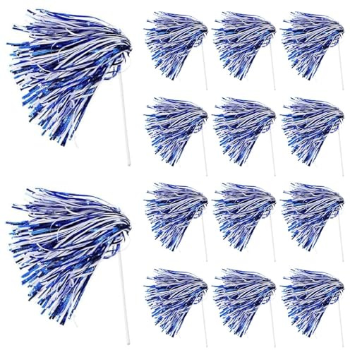PullCrease 20 Pcs School Spirit Shakers Bulk, Cheerleader Pom Poms for Adults Sports Team Party Dance Football Basketball Volleyball Homecoming Fan Celebration Sporting Event(Blue and White)