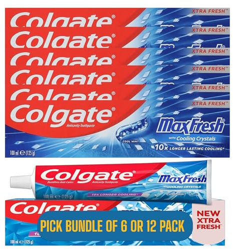 Colgate Max Fresh Cool Mint Toothpaste with Cooling Crystals 100ml (125g) | 10x Longer Lasting Cooling | Pick Bundle of 6 or 12 Pack | Packaging May Vary.