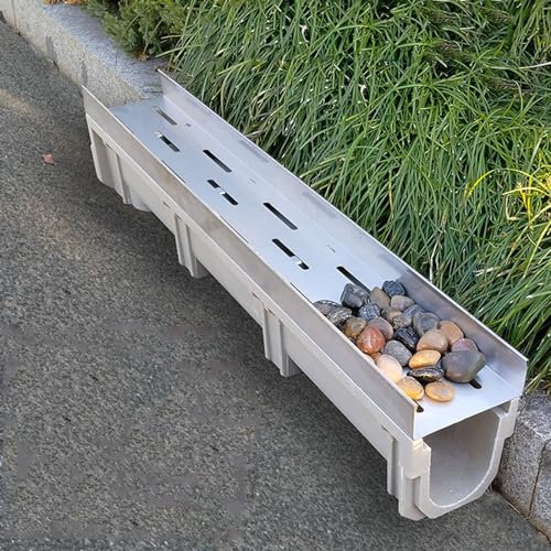 Ablaufgitter Abflussgitter 1m Kanalabfluss Mit Metallgitter, Outdoor Grabenentwässerungssystem/ U-Form Auffangbecken Für Beton Auffahrt Blumenbeete Seite Steine Kieselsteine Füllen(100x30x20cm/39.4x11