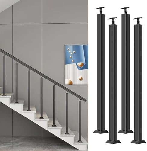 Balaustre cuadrado de hierro forjado negro para escalera, 270° ajustable, husillos de barandilla de metal para decoración interior y exterior, adecuado para terraza, balcón, escalera, villa, balcón,