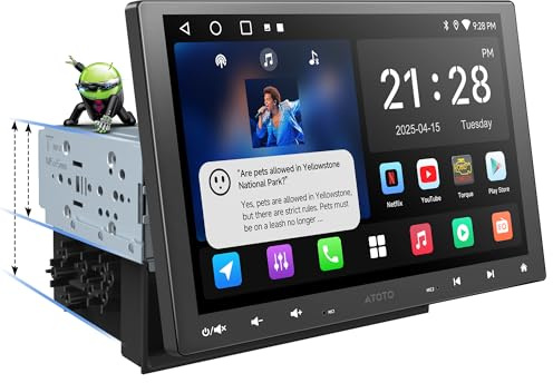 ATOTOZONE A5L 10 Pouces 2 DIN et 1 DIN Adaptatif Autoradio Android 2G+32G, Écran Flottant, CarPlay et Android Auto sans Fil, Partage de Connexion Via WiFi/BT/USB, DSP/FM/RDS, MirrorLink, A5LG110T