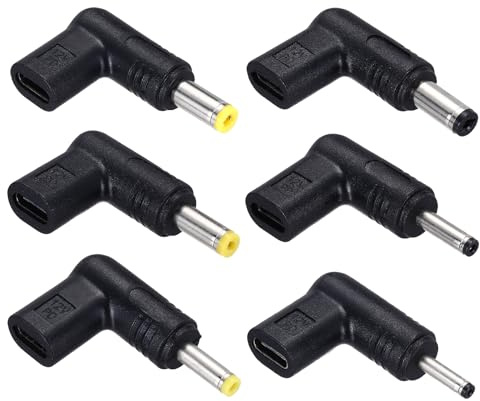 sourcing map 6 Pcs USB 3.1 Type-C Female to DC Male Adapter, 12V Type C to DC3011 DC35135 DC4017 DC4817 DC5521 DC5525 Elbow Adapter for PD Power Bank PD Source