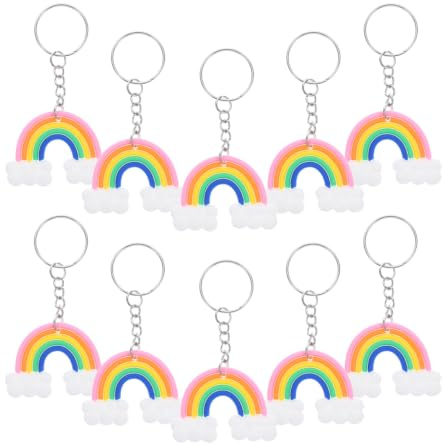 Healeved 10 Stück Regenbogen Schlüsselanhänger Aus Silikon für Kinder | Mini Taschenanhänger mit Metallring, 5 × 4 cm, für Rucksack, Tasche, Schulranzen, Partygeschenke und Mitgebsel