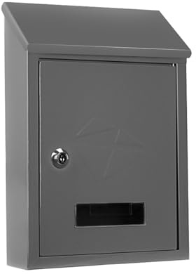 Buzón Metálico de Exterior con Llave Cerradura y Tapa Antilluvia, Anclaje en Pared Instalación Fácil, para Cartas y Sobres, 30x22x7cm(Gris)