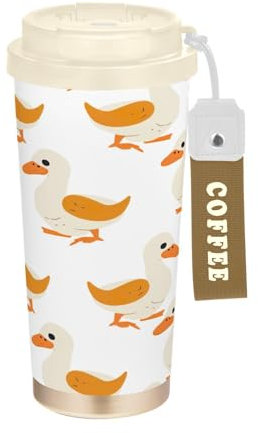 SKYSHU Duck – Tasse à café de voyage isotherme de 500 ml avec couvercle paille, gobelet anti-déversement et étanche avec poignée pour boissons chaudes et froides, bouteille d'eau réutilisable en acier
