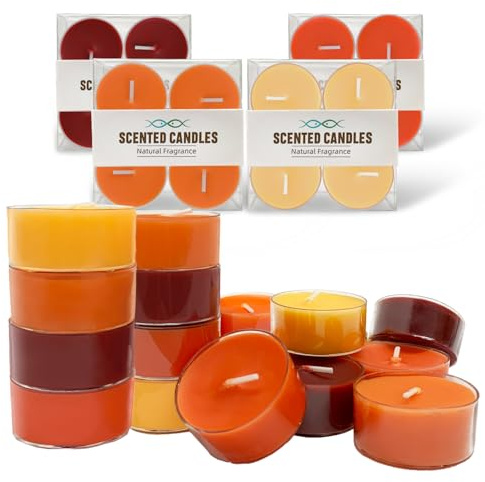 Fall Scented Tealight Candles 16 Pack, Natural Soy & Bee Wax Blend, Autumn Colors: Orange & Yellow Shades, 3.5 Hour Burn Time, Strong Fragrance for Home, 16 Pcs by Kissingfish
