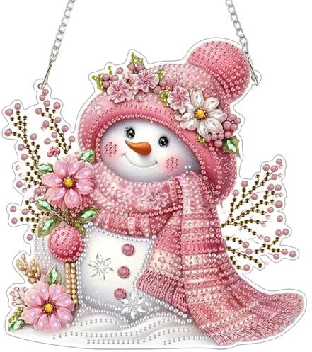 GHHKUD Weihnachten Diamond Painting Fensterbilder Beidseitige, Schneemänner Diamond Painting Anhänger mit Kette, Diamant Malerei Bilder Kristall Fensterbilder, Wandbehang Kits für Fenster Wand Decor