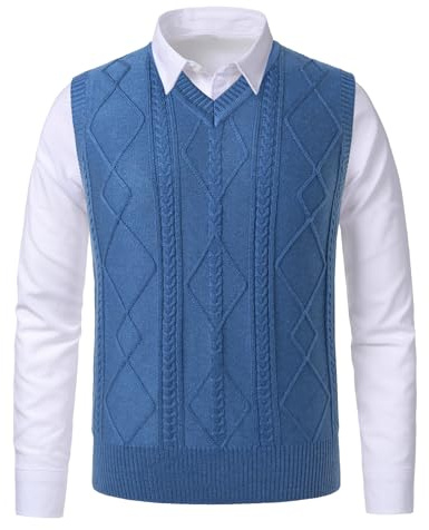 Beryielite Grueso Chaleco sin Mangas de Negocios de Lana Informal con Cuello en Jersey de Punto para Hombre
