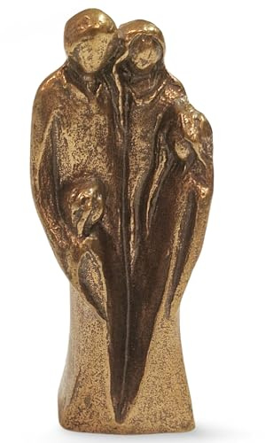 Herzmensch Schutzengel Figur Familie Massive Goldener Bronze 9 cm kleines Geschenk zur Geburt, zu Weihnachten religiös und spiritueller Engel zum Hinstellen