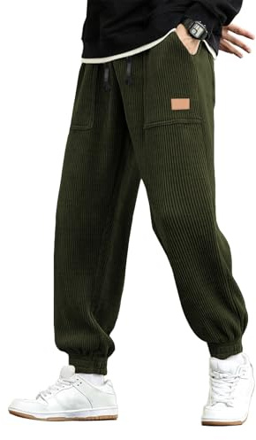 JMIERR Mens Corduroy Joggers Bottoms Casual Drawstring Sweatpants | Trousers,Elastic Waist,with Pockets,Harem Pants,Loose Fit,Tapered Leg,Fall Winter Streetwear