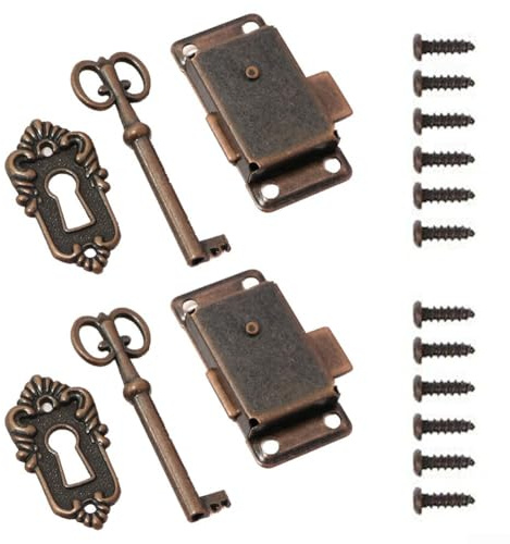 Eawfgtuw Lot de 2 serrures d'armoire anciennes pour meubles vintage avec clés, quincaillerie d'armoire en bronze pour tiroir de sécurité