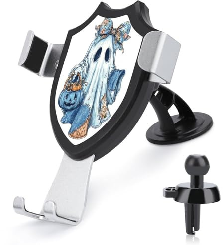 Jubonexis Support de téléphone de voiture en forme de seau de citrouille bleu fantôme d'Halloween avec base triangulaire à clip pour grille d'aération - Accessoires automobiles pour smartphones de 4 à