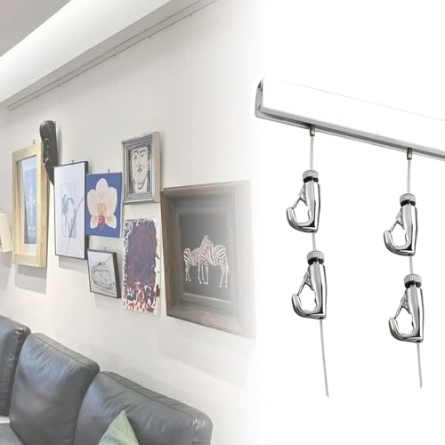Sistema di sospensione regolabile per appendere quadri, da 63 a 203 cm, con cavi in acciaio, soluzione decorativa per la casa in bianco e nero da 114,3 cm, binario per arte e foto