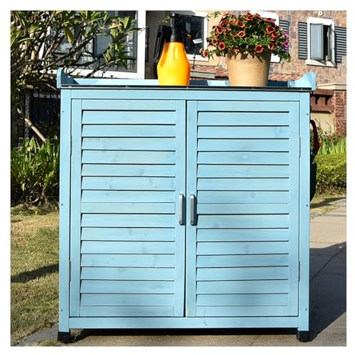 Outdoor Waterproof Tool Shed - Garden Patio Storage Cabinet with Potting Bench & Work Station Table -Blue Garden Furniture for Yard nization