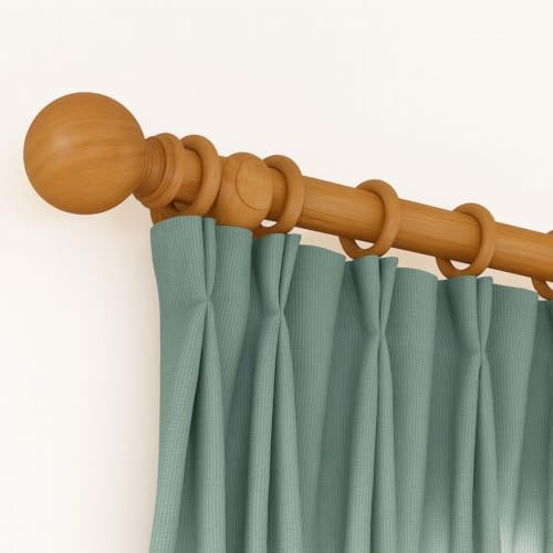 FAHD Traders Beechwood Wooden Curtain Pole | Fixed-Length Beech Wood Rod with Rings, Brackets & Finials | Ideal for Eyelet Curtains | Four Size Options (120–300 cm) (120 cm Fixed Length)