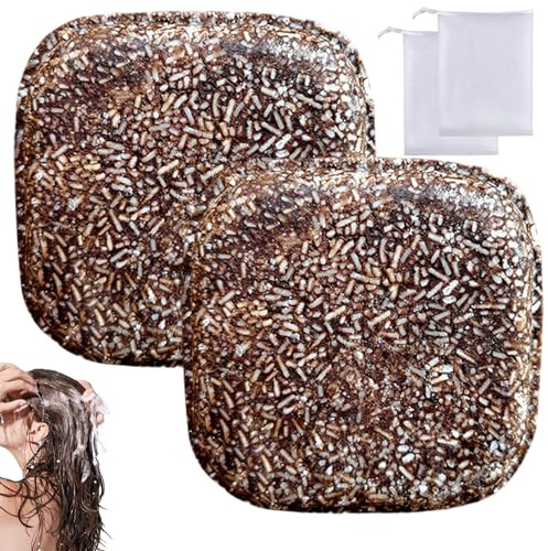 2 barras de champú natural, jabón tradicional de barra de champú marrón con aminoácidos con 2 redes de espuma, calmante y fortalece el cabello para mujeres y hombres, 4 unidades de jabón para el cabe