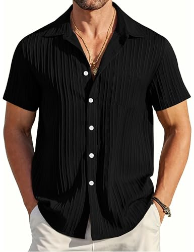 EndoraDore Mens Summer Shirts Lightweight Textured Short Sleeve Tops | Breathable Textured Fabric,Chest Pocket, Loose Fit,Crease-Resistant, Machine Washable,Ideal for Casual Holiday