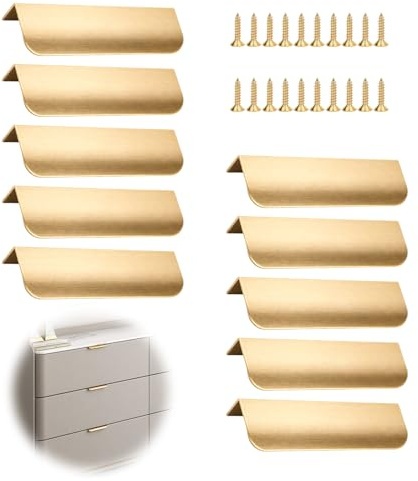DUSEKI 10 Pièce Poignées Porte Cachées 80mm Aluminium Poignée de Tiroir de Style Moderne Invisible Meuble Cuisine Incurvées avec Vis pour Porte d'Armoire Placard de Cuisine Placard