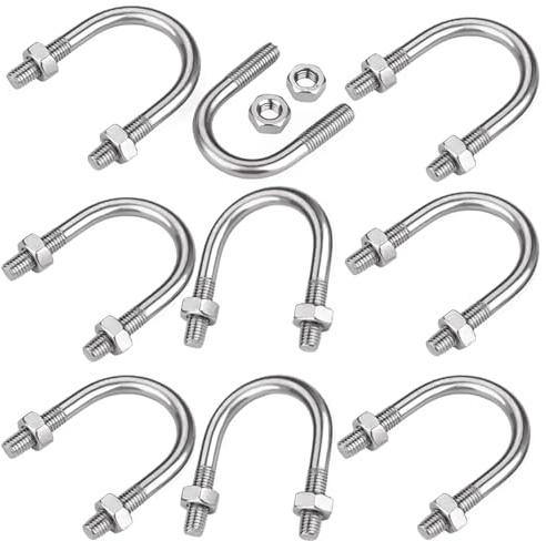 sujetadores de pernos en forma de U inoxidable, Perno en U de acero inoxidable, tornillo forma con tuercas, abrazadera tubo M10, clip fijación, varios tamaños, paquete 9(M10*27)