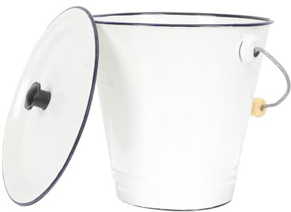 KICHOUSE Emaille Eimer mit Deckel 5,5l Dickwandig Bpa Frei Metall Aufbewahrungseimer für Milch Öl Wasser Camping und Küche