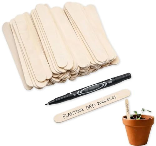 YUNTRUN 100Pcs Wooden Plant Labels, Plant Labels for Outdoor Plants and Pen for Outdoor Plants, Label Wood for Herb Vegetable Flowers（15x1.8cm）