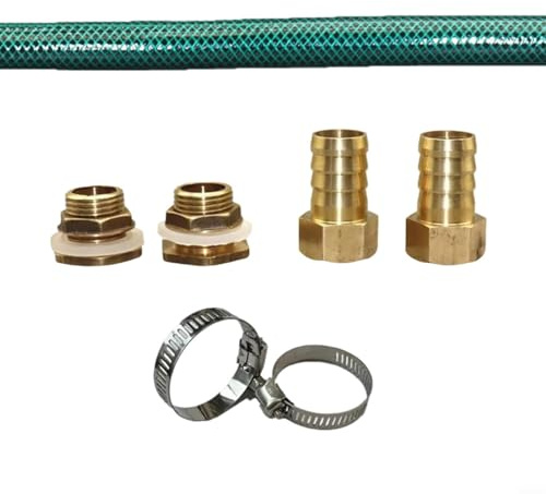 Kit de raccordement d'eau de pluie avec tuyau de 39 pouces et 4 passages en laiton pour tonneaux de pluie, trou de perçage 27 mm, raccord en PVC pour économiser l'eau dans le jardin, vert