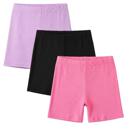 Baogaier Pantalones Cortos para niña, Pack de 3, Algodón Shorts, 5-16 años | Transpirable, Short Ciclismo, Verano Pantalón, Suaves Leggings Cortos, para Diario, Deporte, Colegio, Danza, Escuela,Gimnasia