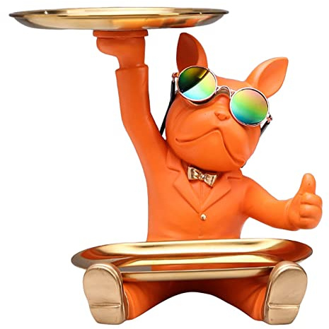 JunZheHub Estatua de Portallaves con Bandeja Resina Escultura Animal Decoración Coleccionable Organizadora Multiuso Apta para Escritorio Salón Cocina Do, Naranja, Individual