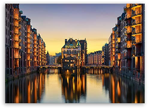 ge Bildet Bild auf Leinwand | Wasserschloss in der Speicherstadt - Hamburg D in 70x50 cm als Wandbild | Wand-deko Dekoration Wohnung modern Bilder | 2210