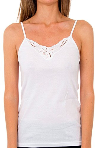 Playtex Camiseta tirantes finos 100% algodón con detalles femeninos en el escote Mujer x1, Blanco, XS