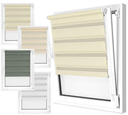 npluseins Double roller blind in 4 colours and in 8 sizes - with clamp fixing on the window frame and fixed support rail - easy 3-step assembly, approx. 100 x 150 cm, linen