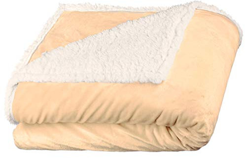 aqua-textil Kuscheldecke 150 x 200 cm beige Natur weiß Felldecke Imitat Wendedecke Nicki Lammfell Optik Sherpa Fleece Oeko-TEX Arctic