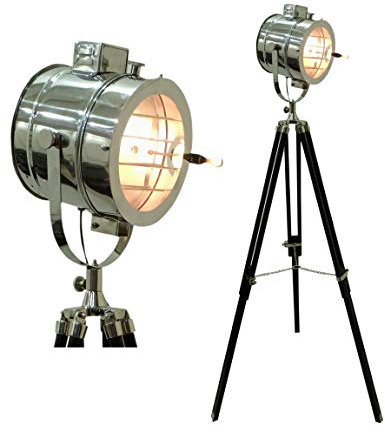 UK Gift Industrial Nautical Spotlight Black Wooden Tripod Floor Lamp Light for Home & Office