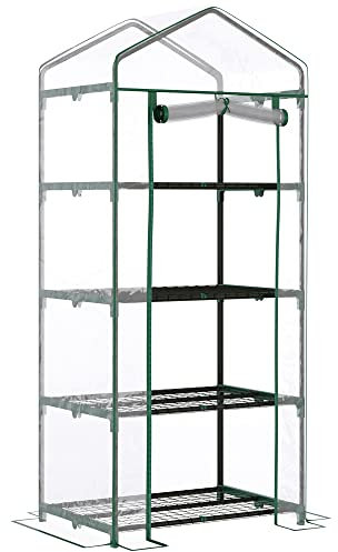 Outsunny 4 Tiers Mini Portable Greenhouse Plant Grow Shed Metal Frame PVC Cover 160H x 70L x 50Wcm