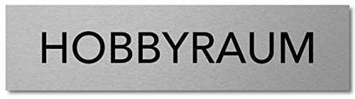 Interluxe Türschild Hobbyraum 200x50x3mm, Schild aus Aluminium, selbstklebend und wiederablösbar, für Bastelraum, Hobby, Freizeitraum