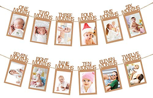Foto Banner 1. Geburtstag für 1 bis 12 Monate Baby Fotogirlande Geburtstagsdeko Kraftpapier Rahmen, Hängende Wanddekoration für Party Deko, Erster Kommunion, Baby-Dusche, Taufe