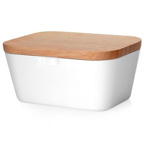 VIFERR Butterdose mit Holzdeckel, Butterbox Butter Dish mit Silikon Dichtungsring, 250g Butter Aufbewahrung