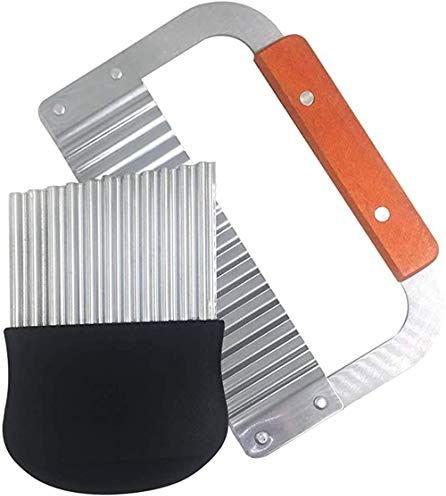 2PCS Crinkle Cutter, Potato Cutter, Crinkle Cut Chips,Wave Cutting Tool French Fry Slicer Stainless Steel Blade Wooden Handle Vegetable Salad Chopping Knife