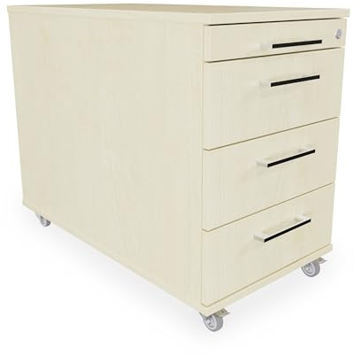 goodsforbusiness GmbH Büro Rollcontainer 80cm 3 Schubladen, 1 Materialauszug, abschließbar 65x43x80cm Ahorn