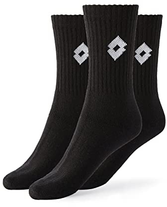 Lotto, 12 pares calcetines de tenis para hombre/mujer en algodón suave y transpirable, certificado OEKO-TEX, negro, 43-46