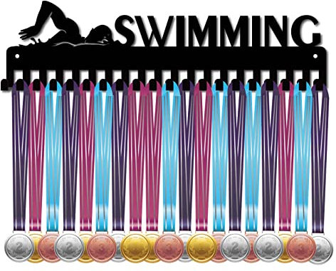 CREATCABIN Medaillenhalter Display Aufhänger Rack Sport Schwimmen Metall Wandhalterung Mit 20 Haken Für Race Runner Spieler Gymnastik Turner Über 60 Medaillen Schwarz 15.7 x 4.4 Zoll