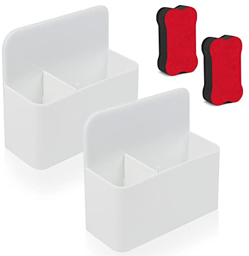 Yicaam 2 Pièces Boîte de Rangement Magnétique Porte-marqueur d'effacement avec 2 Brosse Effaceur Magnétique, Porte Stylo Magnétique pour Réfrigérateur, Tableau Blanc et Casier