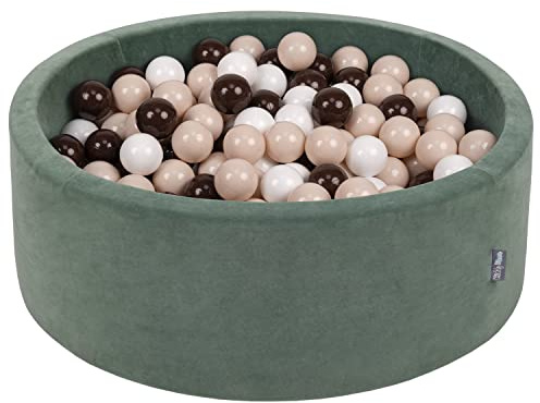 KiddyMoon Piscina de Bolas en Terciopelo para Bebés Redonda 90x30 con 300 Pelotas 7cm Zona de Juego Niños Pequeños Verde del Bosque - Beigepas Blanco Blanco